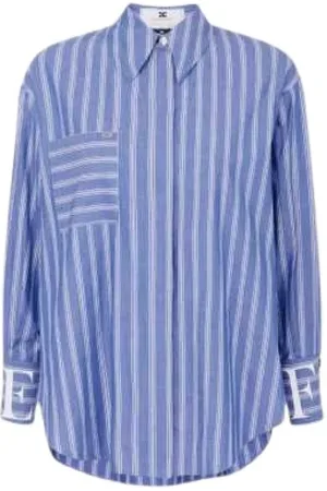 Elisabetta Franchi Bluser & Skjorter, Dame, Blå, L, Bomuld, Blåstribet Cotton Liquette Skjorte