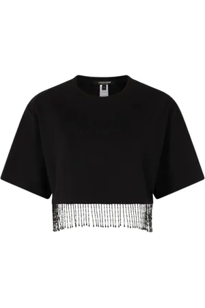 Roberto Cavalli Top, Dame, Sort, S, Bomuld, Frynsebesat Bomulds Cropped Top