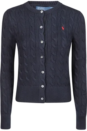Ralph Lauren Strik, Dame, Blå, S, Uld, Stilfuld Strik Cardigan Sweater
