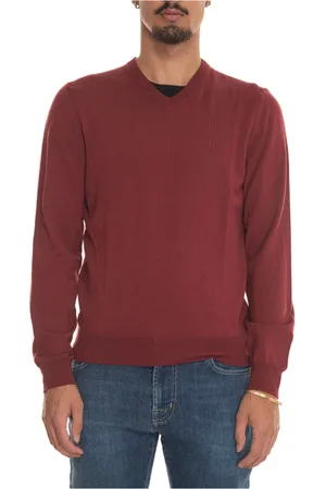 HUGO BOSS Strik, Herre, Rød, 2XL, Uld, V-hals Pullover