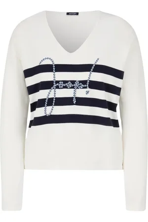 JOOP! Strik, unisex, Hvid, M, Sweater med logo design og striber