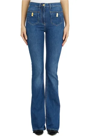 Elisabetta Franchi Jeans, Dame, Blå, W28, Denim, Denim Boot-cut Jeans med Lommer