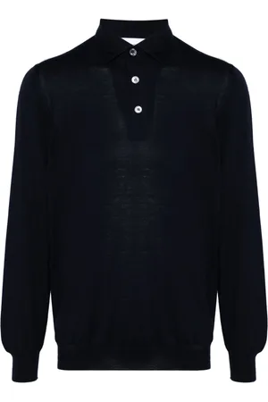 LARDINI Top, Herre, Blå, M, Uld, Uld Polo Shirt med 3 Knapper