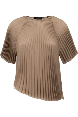 Fabiana Filippi Bluser & Skjorter, Dame, Brun, XS, Polyester, Asymmetrisk Plisseret Top med Kant