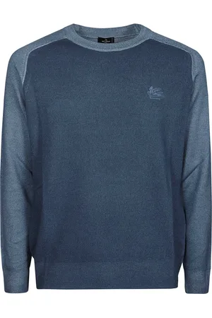 Etro Strik, Herre, Blå, M, Uld, Casual Raglanærmet Sweater