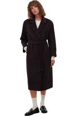 Estro Frakke, Dame, Brun, L, Bomuld, Sadelbrun Bæltebeklædt Bucket Coat med Brede Revers
