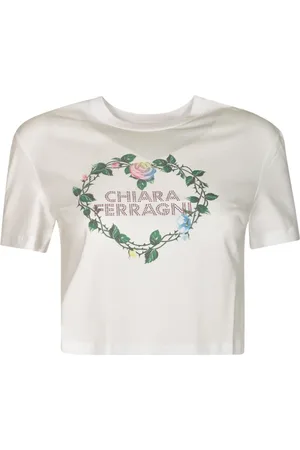 Chiara Ferragni Top, Dame, Hvid, L, Bomuld, Logo-prydet Cropped T-shirt