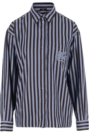 Etro Bluser & Skjorter, Dame, Blå, 2XS, Bomuld, Stribet bomuldsblandingsskjorte med logo detalje