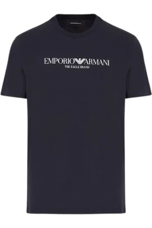 Emporio Armani Top, Herre, Blå, XL, Bomuld, Eagle Logo Bomulds T-shirt