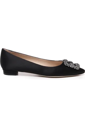 Manolo Blahnik Sko, Dame, Sort, 37 EU, Satin, Sort Satin Ballerinaer