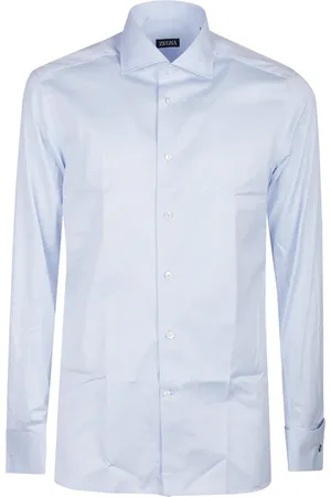 Ermenegildo Zegna Skjorte, Herre, Blå, 2XL, Bomuld, Langærmet bomuldsskjorte skrædderi stil