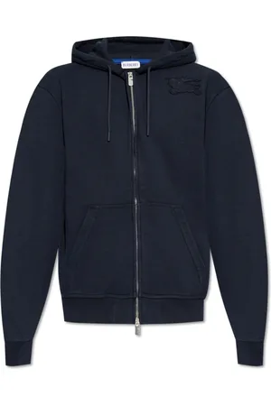 Burberry Sweathshirts & Hoodies, Herre, Blå, XS, Bomuld, EKD Motif Zip-Up Hættetrøje med Snøre