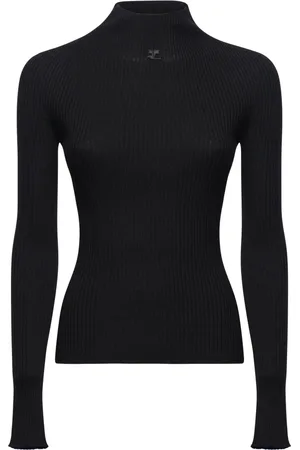 Courrèges Strik, Dame, Sort, M, Bomuld, Mockneck Sweater Light Rib