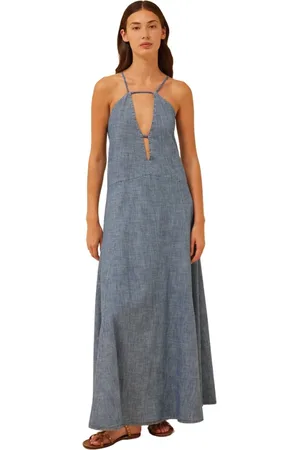 SEMICOUTURE Kjole, Dame, Grå, S, Chambray Cross-Back Maxikjole
