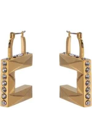 Elisabetta Franchi Tilbehør, Dame, Gul, ONE SIZE, Geometriske Facet Øreringe