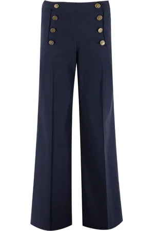 Etro Bukser, Dame, Blå, M, Bomuld, Paladsstil Bukser med Brede Ben