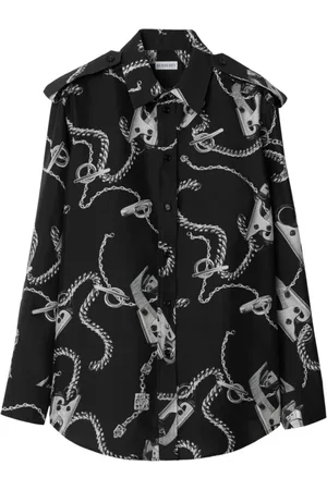 Burberry Bluser & Skjorter, Dame, Sort, S, Uld, Graphic Print Silk Shirt