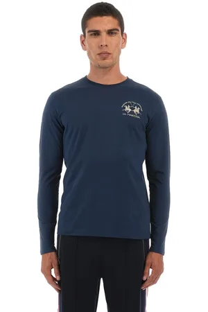 La Martina Sweathshirts & Hoodies, Herre, Blå, 2XL, Bomuld, Broderet Bomulds Langærmet T-shirt