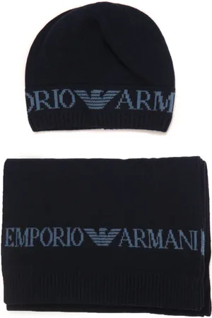 Emporio Armani Tilbehør, Herre, Blå, ONE SIZE, Uld, Scarf and Hat Set