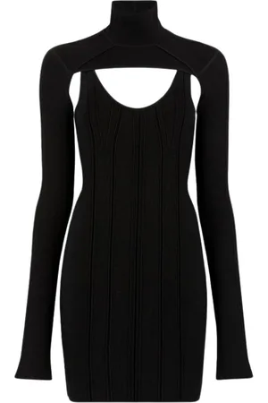 Roberto Cavalli Kjole, Dame, Sort, XS, Uld, Scoop Neck Bodycon Mini Kjole