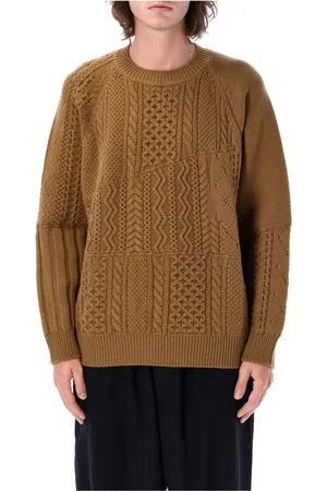 Comme des Garçons Strik, Herre, Brun, L, Uld, Cable Knit Sweater Aw24