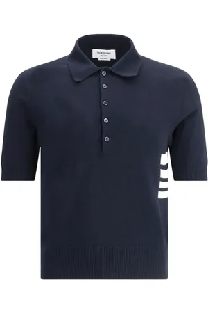Thom Browne Top, Herre, Blå, L, Bomuld, Stribet Strikket Polo Shirt