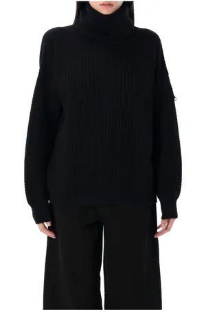Moncler Strik, Dame, Sort, M, Uld, Sort Tricot Rullekrave Sweater