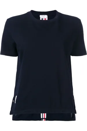 Thom Browne Top, Dame, Blå, 2XS, Bomuld, Chic Kortærmet Tee
