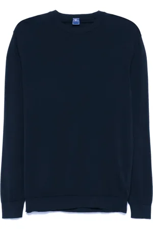 FEDELI Strik, Herre, Blå, 3XL, Bomuld, Blå Bomulds Crew Neck Sweater