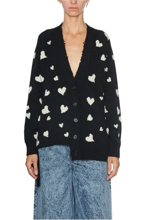 Marni Strik, Dame, Sort, XS, Uld, Hjerteprint Uld Cardigan