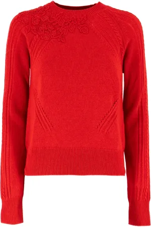 ERMANNO SCERVINO Strik, Dame, Rød, M, Delicate Floral Knit Jumper