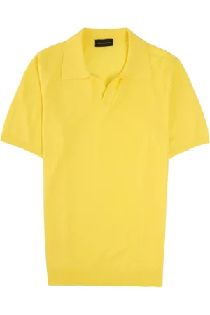 Roberto Collina Top, Herre, Gul, M, Bomuld, Gul V-Neck Strikket Polo Skjorte