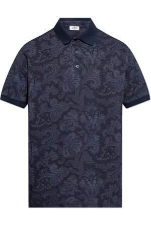 Etro Top, Herre, Blå, XL, Bomuld, Cotton Polo med dekorativt mønster