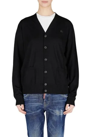 Dsquared2 Strik, Dame, Sort, XS, Uld, Embroidered Logo Wool Cardigan