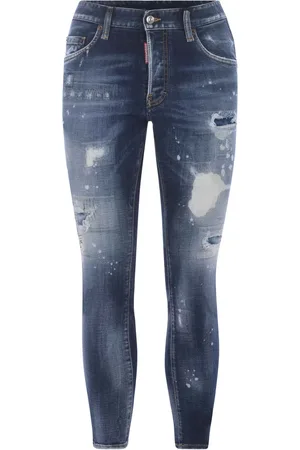 Dsquared2 Jeans, Herre, Blå, XS, Bomuld, Mørkeblå skinny jeans med malerpletter og slidte detaljer