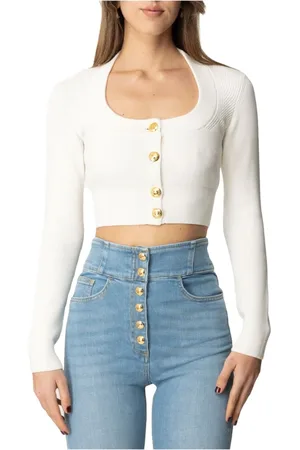 Elisabetta Franchi Strik, Dame, , M, Uld, Ivory Viskose Cardigan Elegant Stil