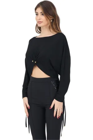 Elisabetta Franchi Strik, Dame, Sort, M, Sort sweater med piercingdetalje