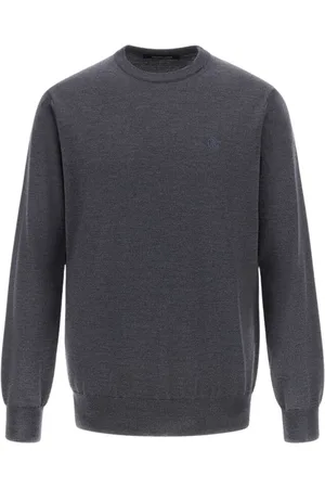 Roberto Cavalli Strik, Herre, Grå, 2XL, Uld, Mørkegrå Crewneck Sweater Made in Italy