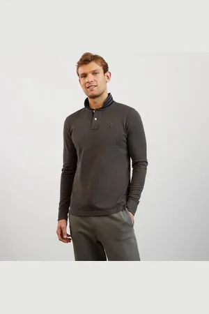 Eden Park Top, Herre, Grøn, S, Bomuld, Mørk khaki langærmet poloshirt