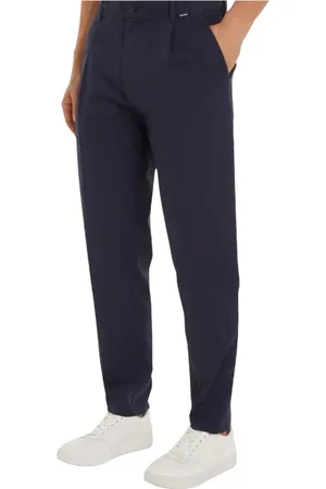Calvin Klein Bukser, Herre, Blå, W30 L32, Moderne Twill Bukser med Plissering og Tapered Fit