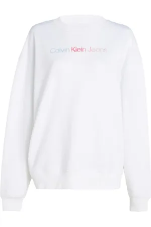 Calvin Klein Sweathshirts & Hoodies, Dame, Hvid, S, Bomuld, Diffused Graphic Crewneck