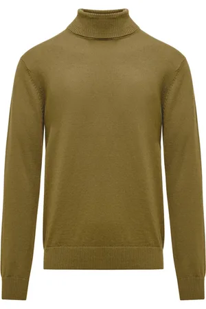 Bomboogie Strik, Herre, Grøn, L, Uld, Blød Turtleneck Sweater i Viskose-Uld Blanding