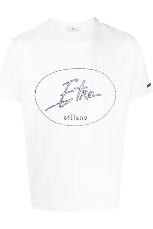 Etro Top, Herre, Hvid, XL, Bomuld, Logo-broderet bomulds T-shirt