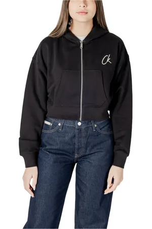Calvin Klein Sweathshirts & Hoodies, Dame, Sort, S, Bomuld, Broderet CK Lynlås Hættetrøje
