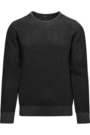 Bomboogie Strik, Herre, Sort, XL, Uld, Ribstrikket Crewneck Sweater i Uldblanding