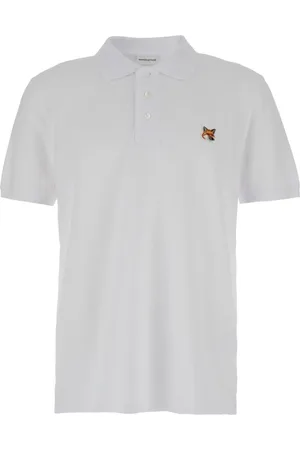 Maison Kitsuné Top, Herre, Hvid, M, Bomuld, Fox Head Patch Polo Shirt