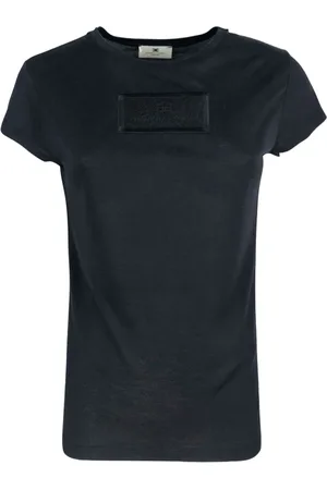 Elisabetta Franchi Top, Dame, Sort, S, Uld, Sort T-shirt med Flap Skuldre