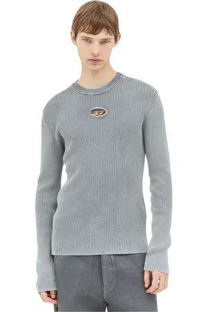 Diesel Top, Herre, Grå, XL, Bomuld, Ribbet bomuldsjersey crewneck top