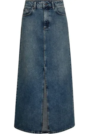 Co`Couture Nederdel, Dame, Blå, M, Denim, Elegant Denim Lang Slidsnederdel
