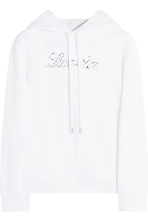 Lanvin Sweathshirts & Hoodies, Dame, Hvid, S, Bomuld, Broderet Manuscript Logo Hættetrøje